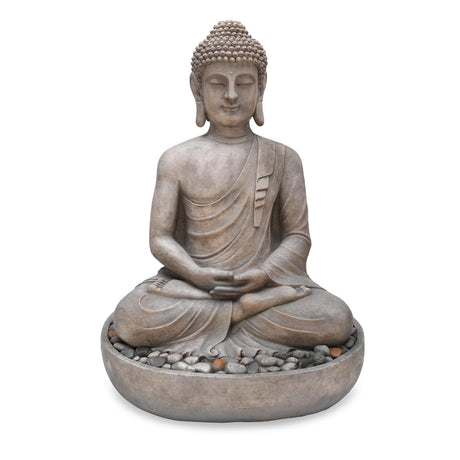 Meditating Buddha Polyresin Outdoor Showpiece- Grey