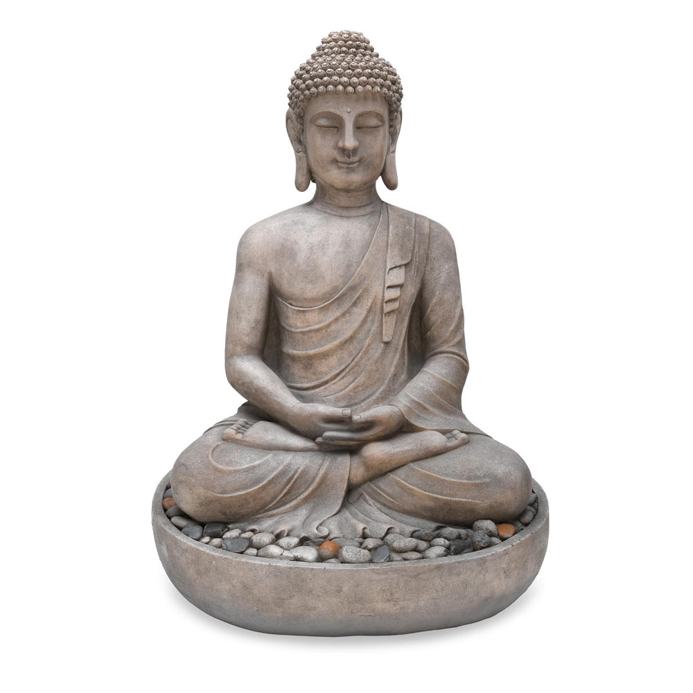 Meditating Buddha Polyresin Outdoor Showpiece- Grey