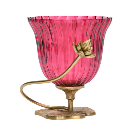 Hurricane Lotus Candle Holder- Pink & Gold