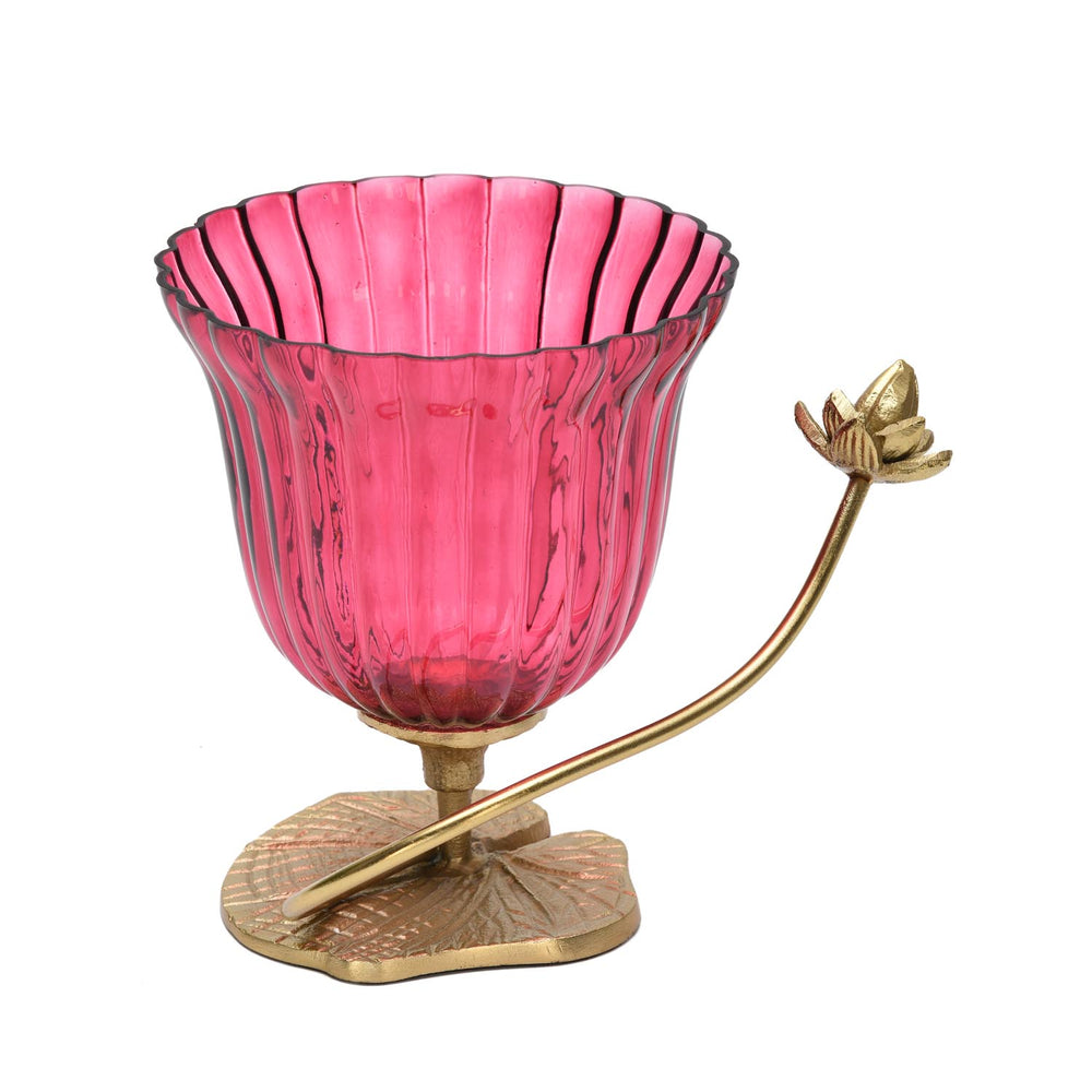 Hurricane Lotus Candle Holder- Pink & Gold