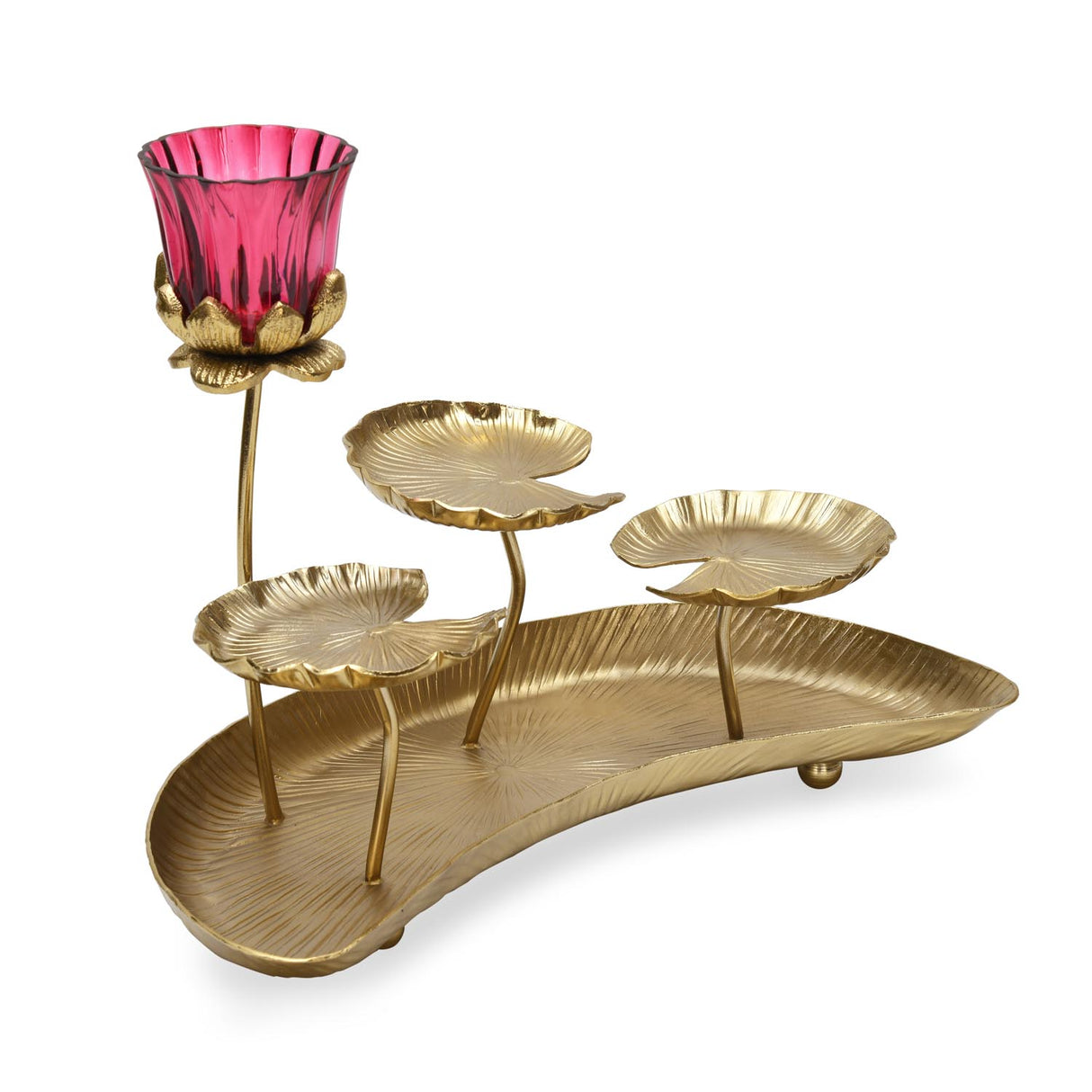 Deocrative Platter with One Lotus Votive- Gold