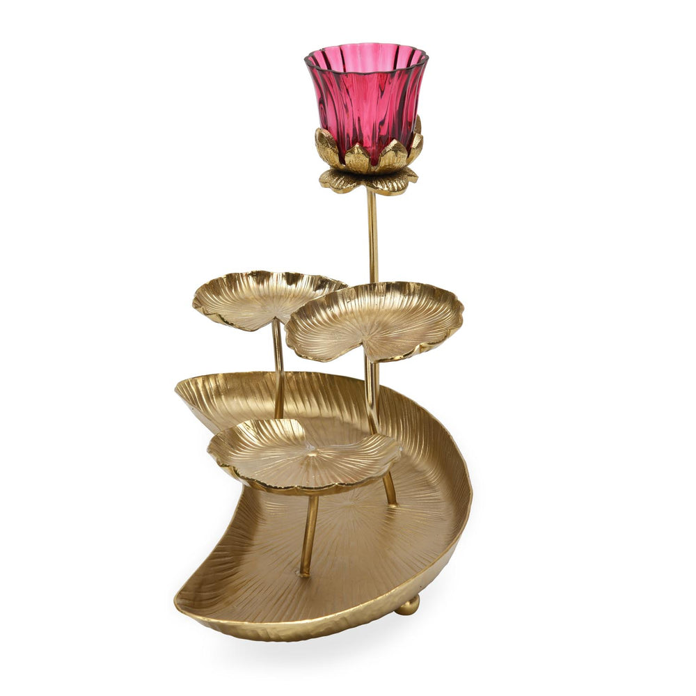 Deocrative Platter with One Lotus Votive- Gold