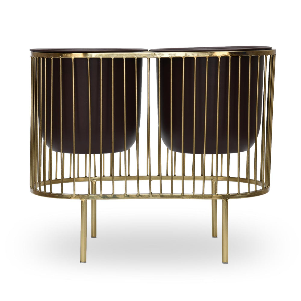 Two Pot Metal Planter- Gold & Brown