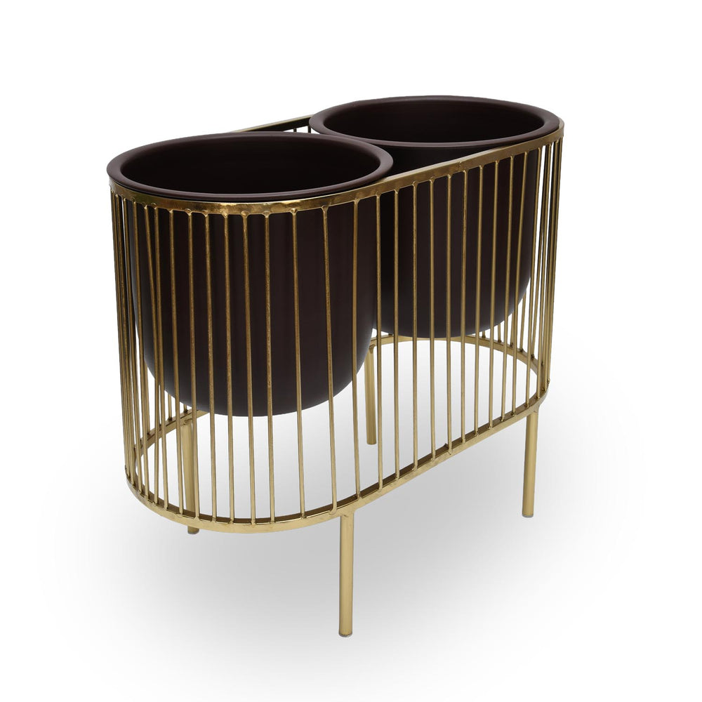 Two Pot Metal Planter- Gold & Brown