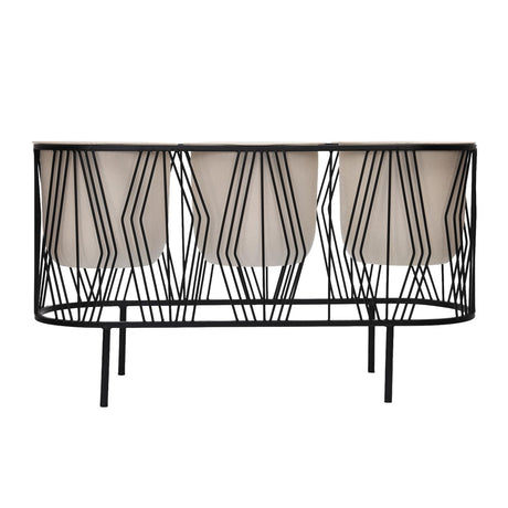 Three Pot Metal Planter- Ivory & Black