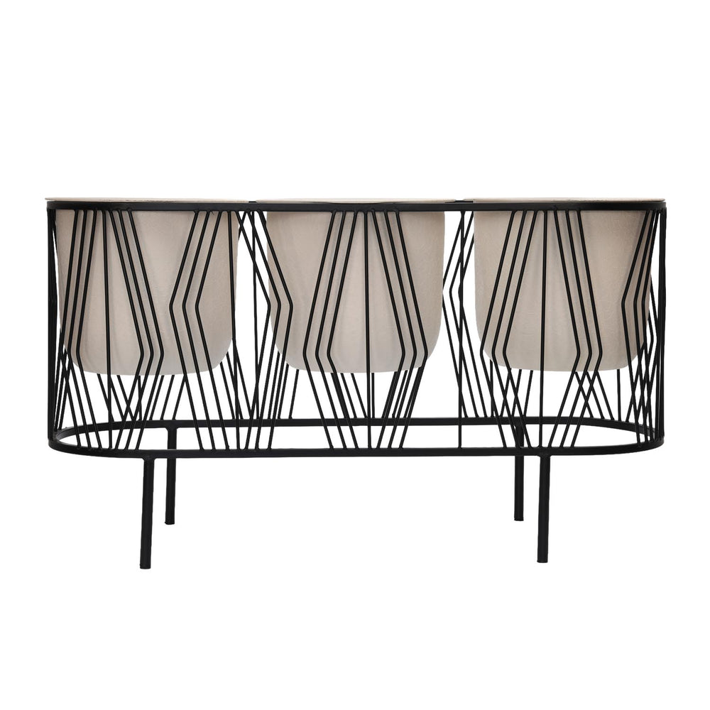 Three Pot Metal Planter- Ivory & Black