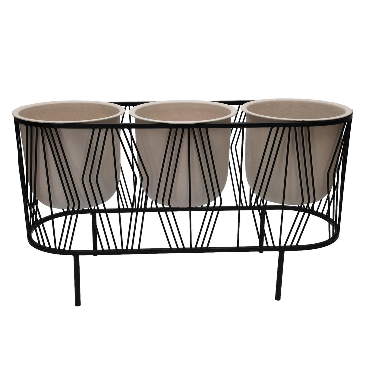 Three Pot Metal Planter- Ivory & Black