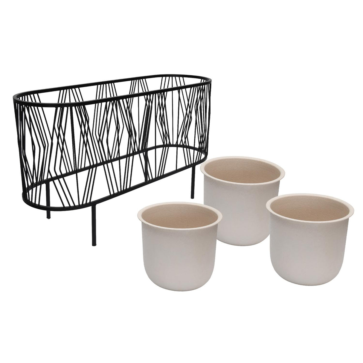Three Pot Metal Planter- Ivory & Black