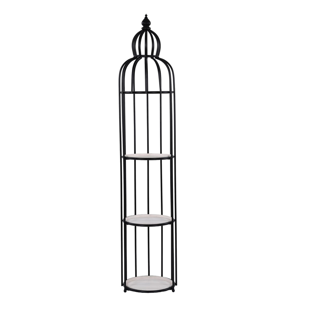 Bird Cage Shape Metal Planter Stand- Ivory & Black
