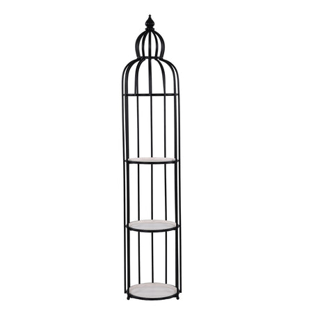 Bird Cage Shape Metal Planter Stand- Ivory & Black