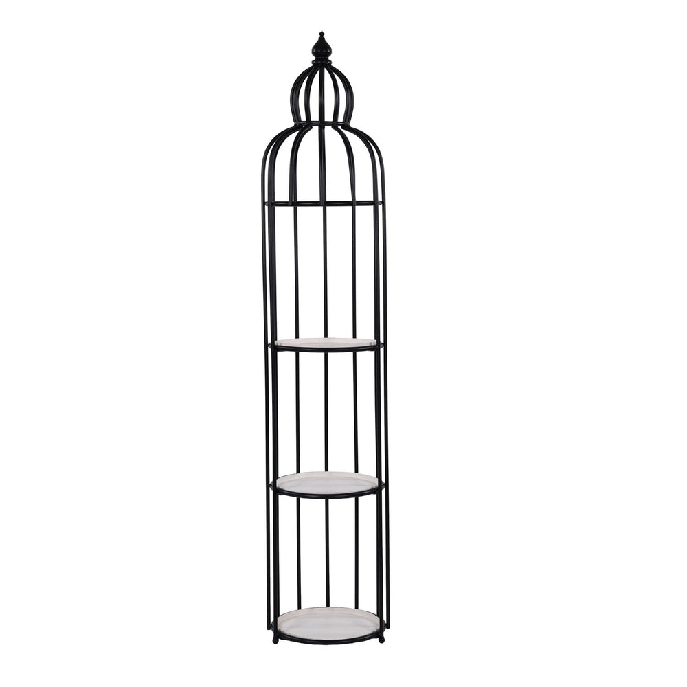 Bird Cage Shape Metal Planter Stand- Ivory & Black