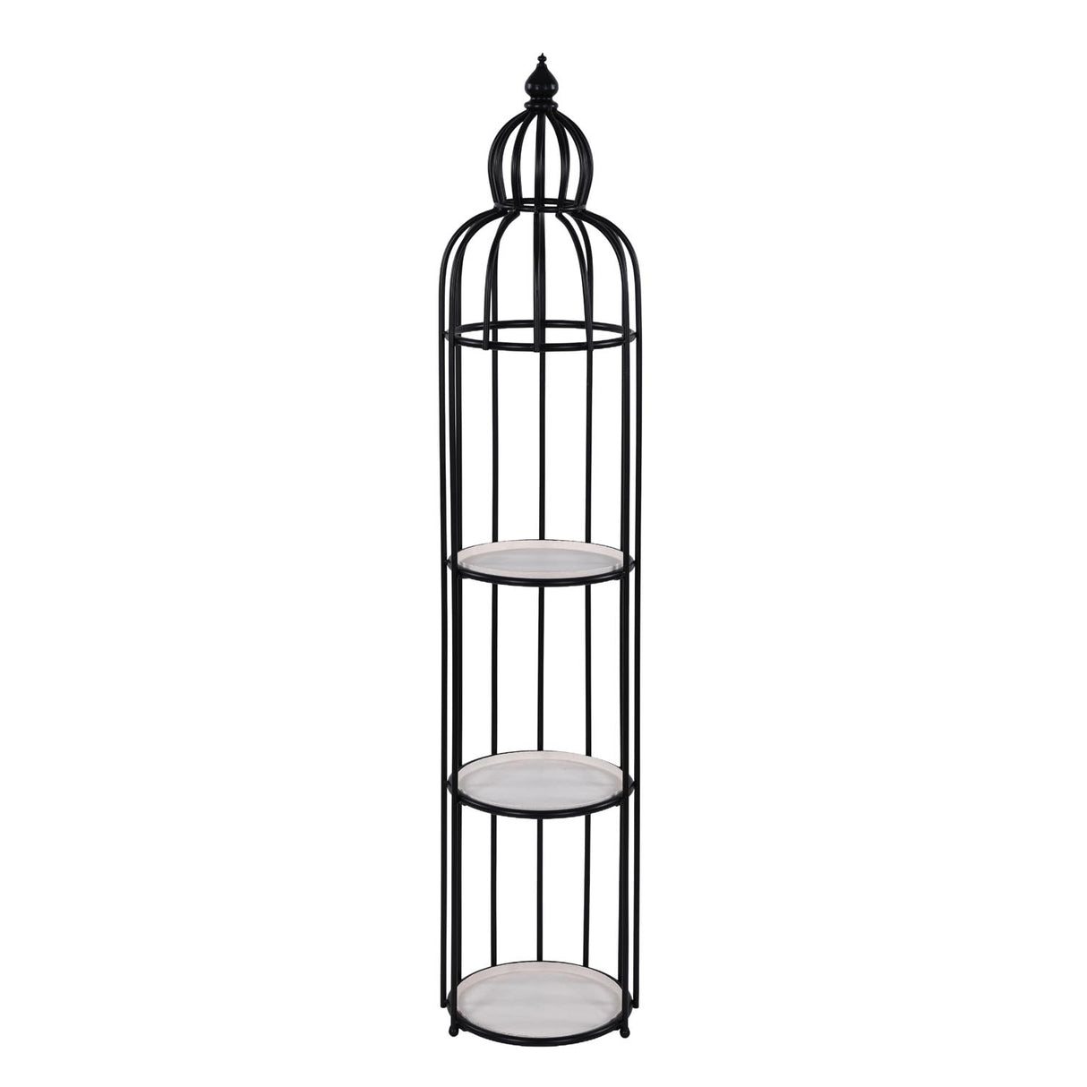 Bird Cage Shape Metal Planter Stand- Ivory & Black