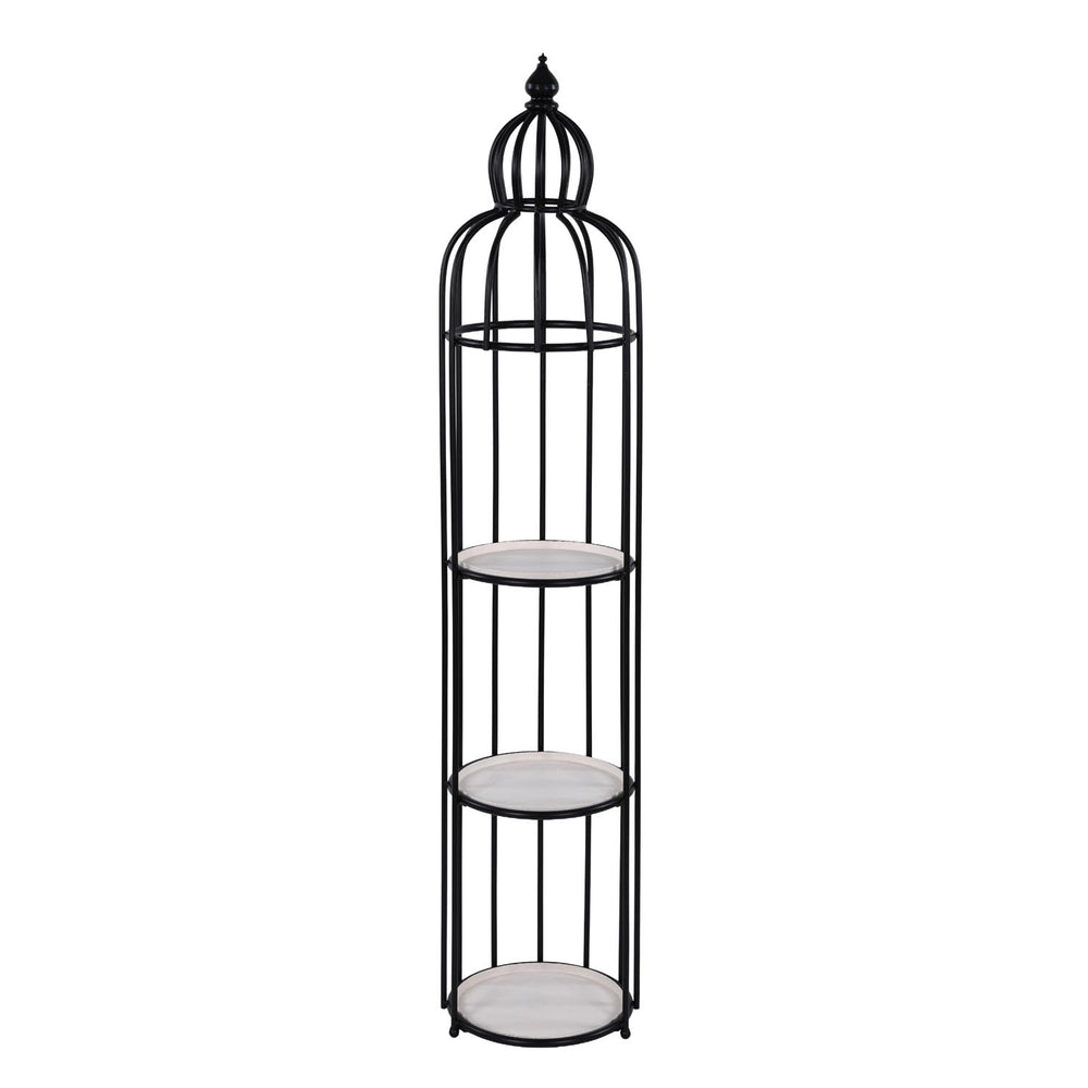 Bird Cage Shape Metal Planter Stand- Ivory & Black