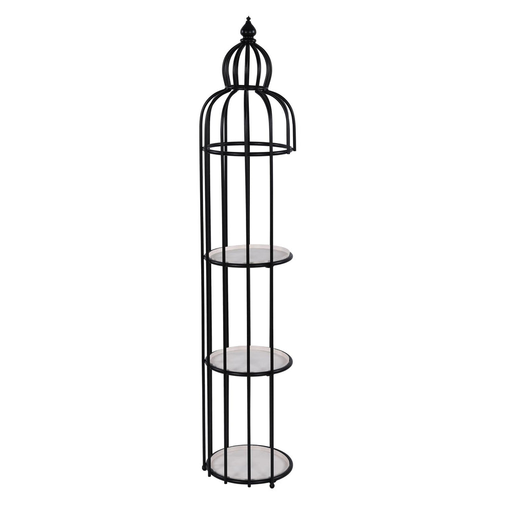 Bird Cage Shape Metal Planter Stand- Ivory & Black