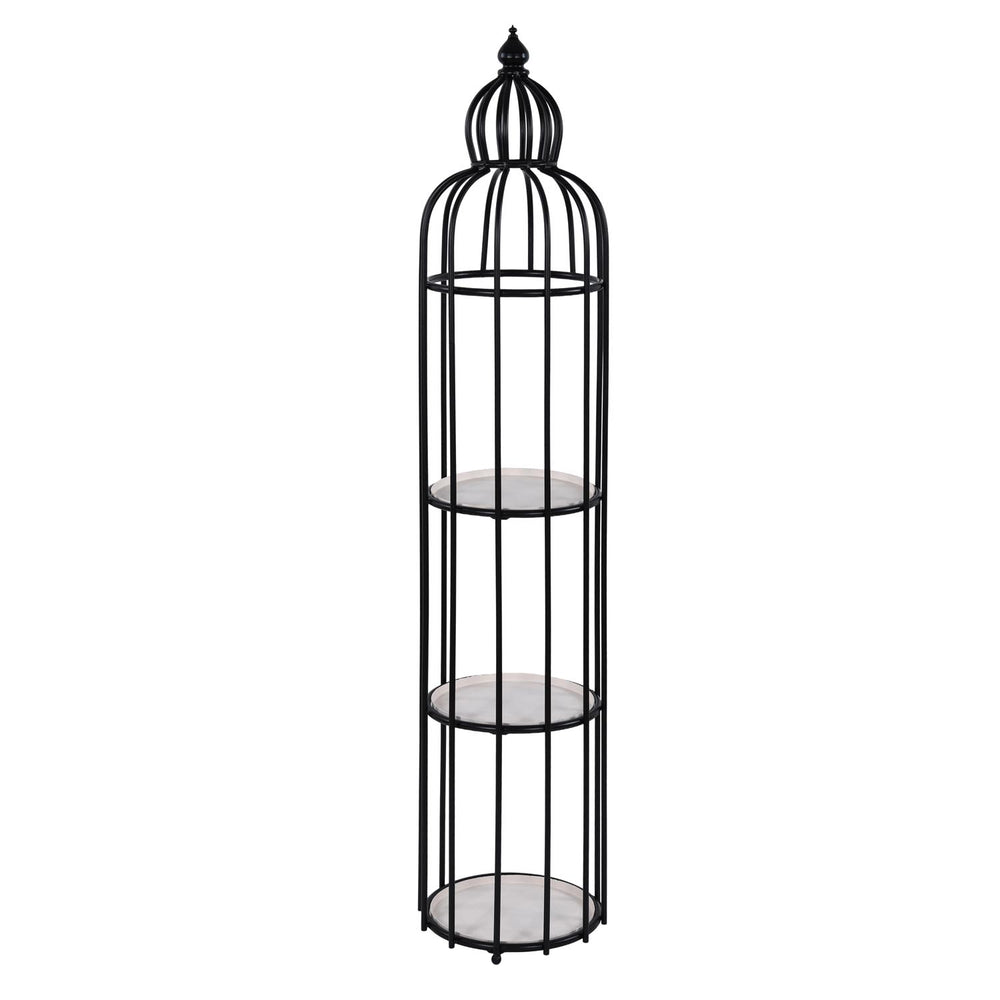 Bird Cage Shape Metal Planter Stand- Ivory & Black