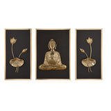 Buddha and Lotus Wall Art Set of 3 - Gold and Brown
