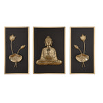 Buddha and Lotus Wall Art Set of 3 - Gold and Brown