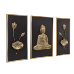 Buddha and Lotus Wall Art Set of 3 - Gold and Brown