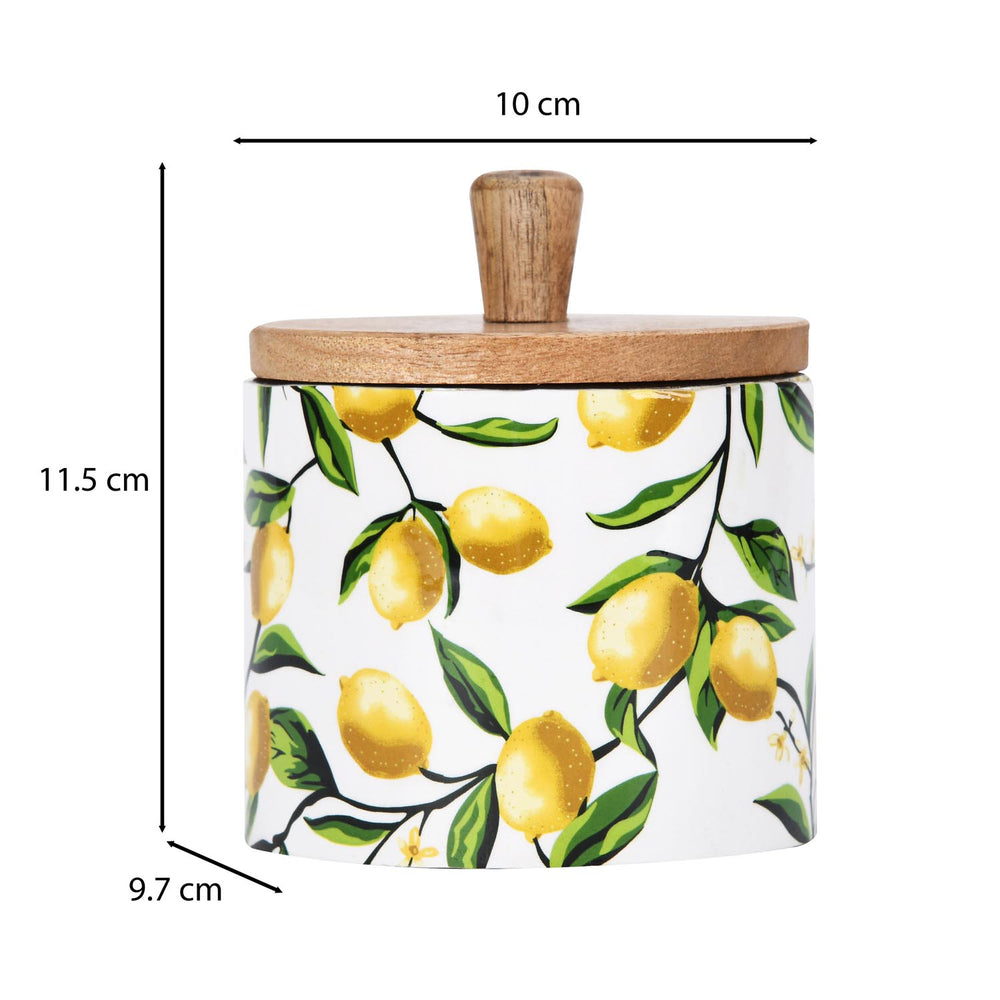Small Round Wooden Cannister- Yellow