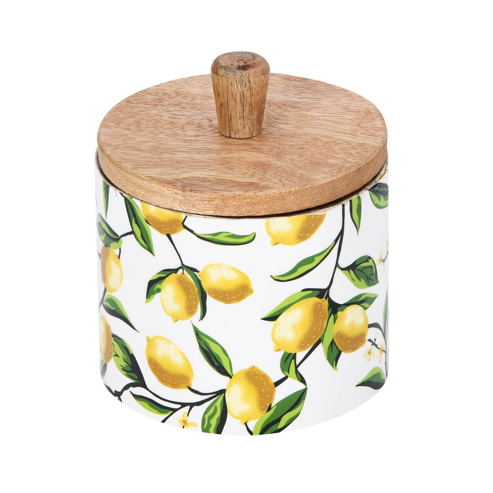 Small Round Wooden Cannister- Yellow