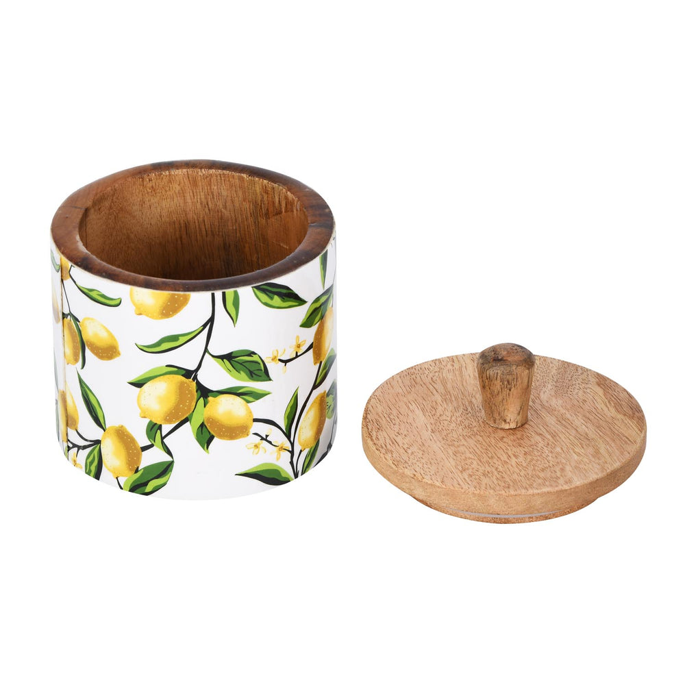 Small Round Wooden Cannister- Yellow