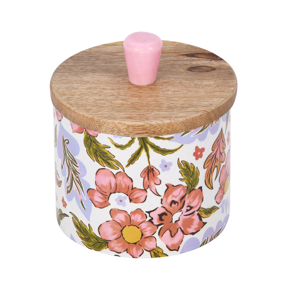 Small Round Wooden Cannister- Pink