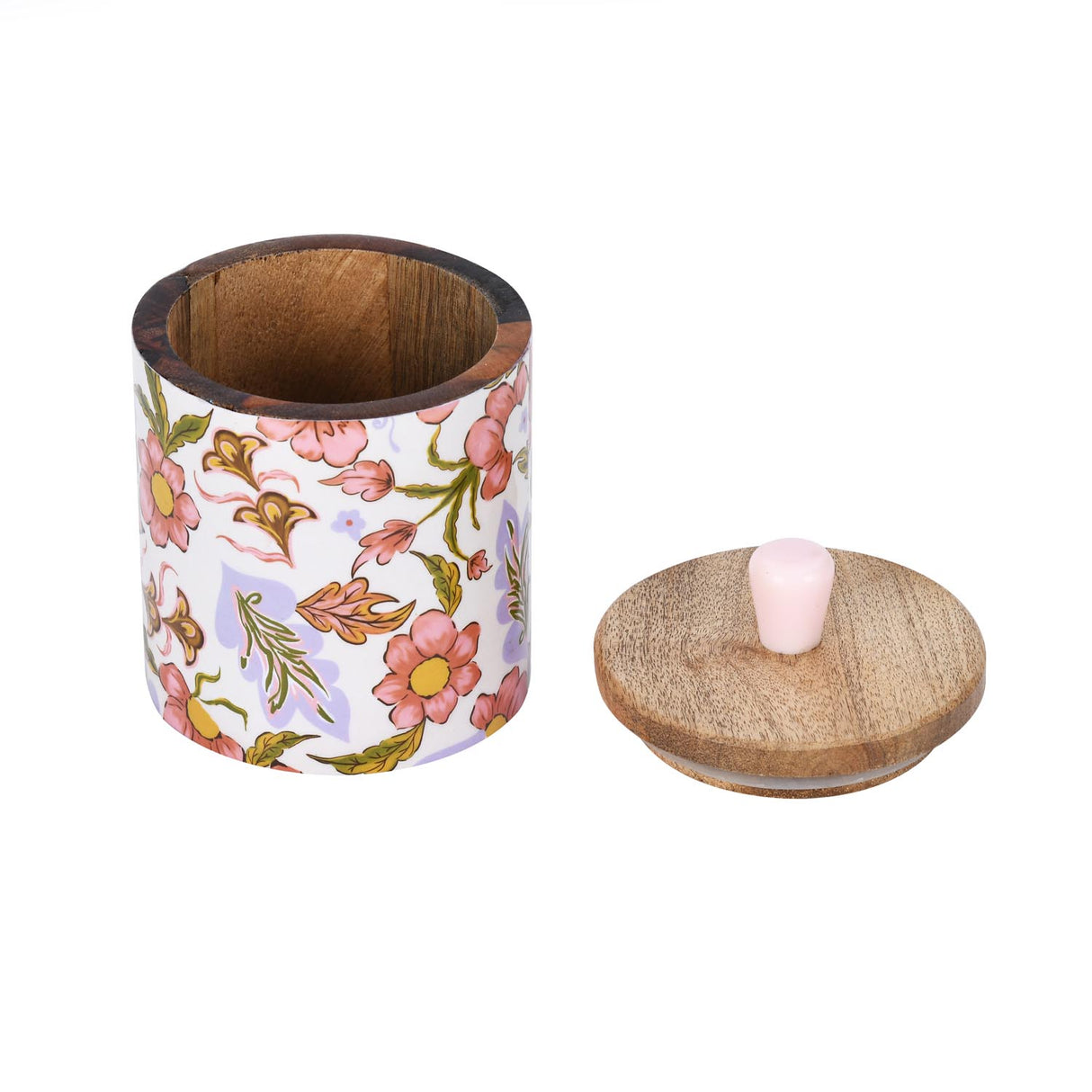 Medium Round Wooden Cannister- Pink
