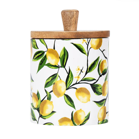 Small Round Wooden Cannister- Yellow