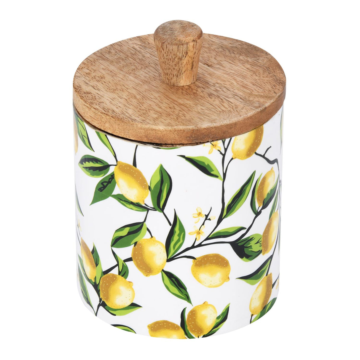 Small Round Wooden Cannister- Yellow
