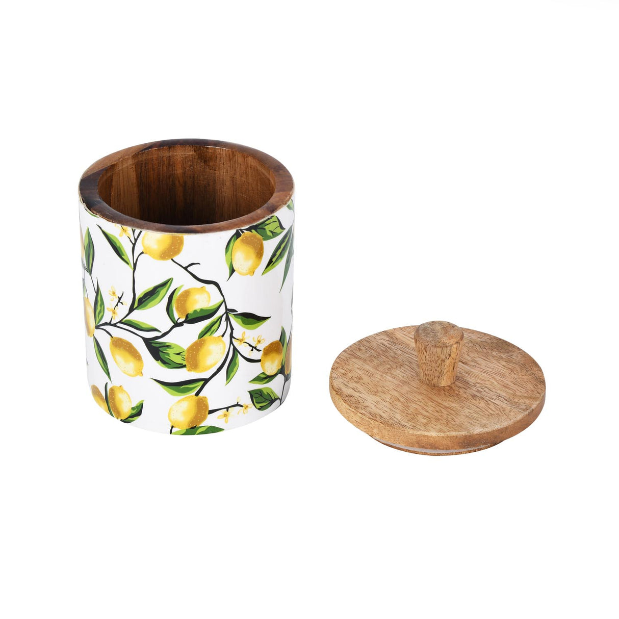 Small Round Wooden Cannister- Yellow