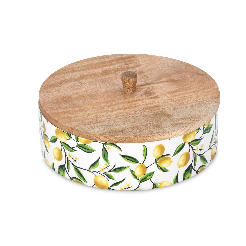 Wooden Round Casserole With Lid- Yellow