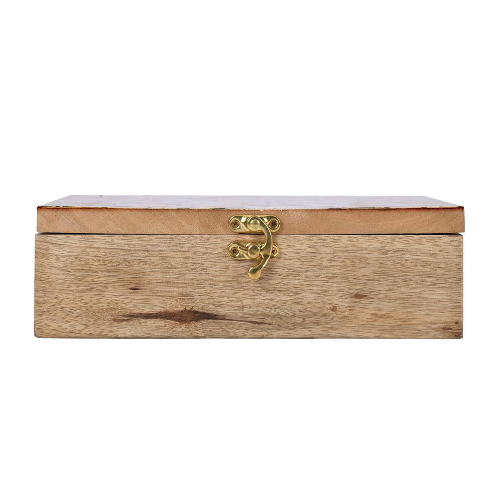 Wooden Masala Box With Stainless Steel Bowls- Yellow