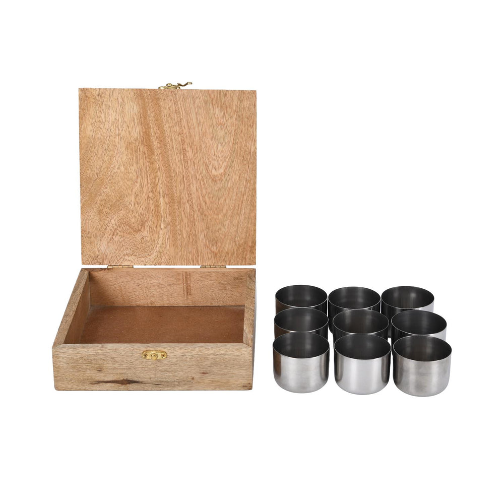 Wooden Masala Box With Stainless Steel Bowls- Yellow