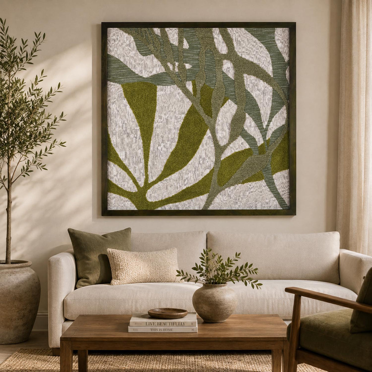 Garden Texture Embroidered Wall Art- Green