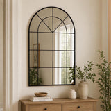 Decorative Arched Grid Wall Mirror - Black