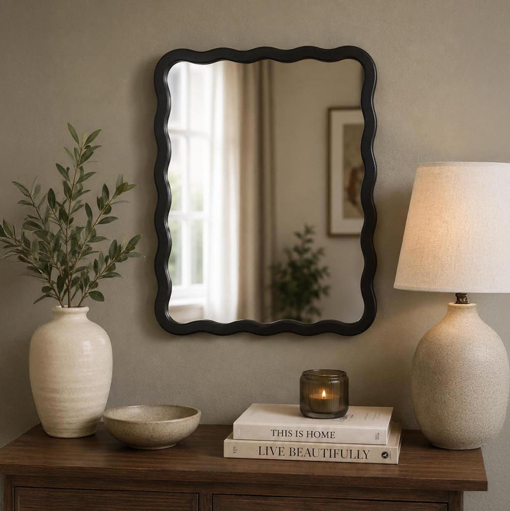 Wavy Rectangular Wall Mirror- Black