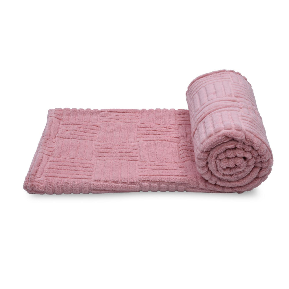 Jacquard Geometric Polyester Single Blanket- Pink