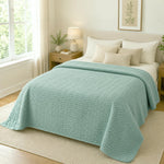 Jacquard Waves Polyester Double Blanket- Green