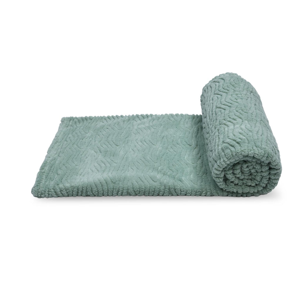 Jacquard Waves Polyester Double Blanket- Green