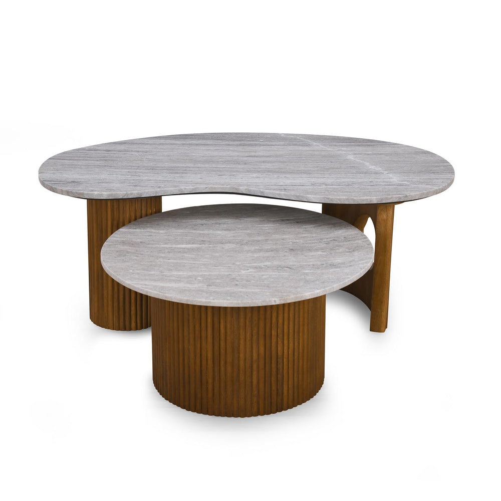 Orbis Marble Top Center Table Set of 2- Walnut