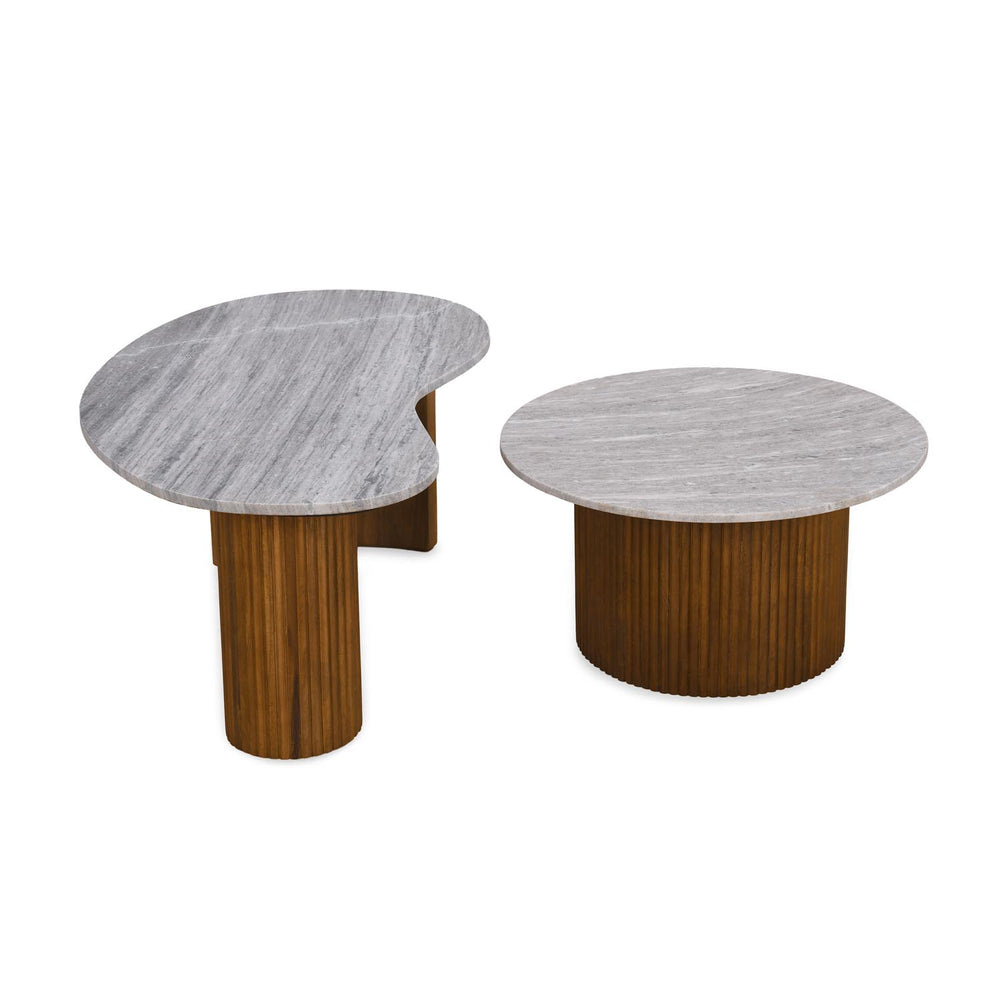 Orbis Marble Top Center Table Set of 2- Walnut