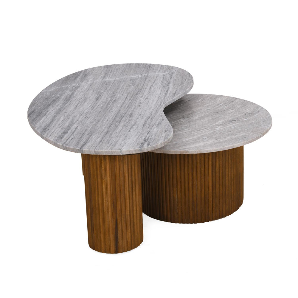 Orbis Marble Top Center Table Set of 2- Walnut