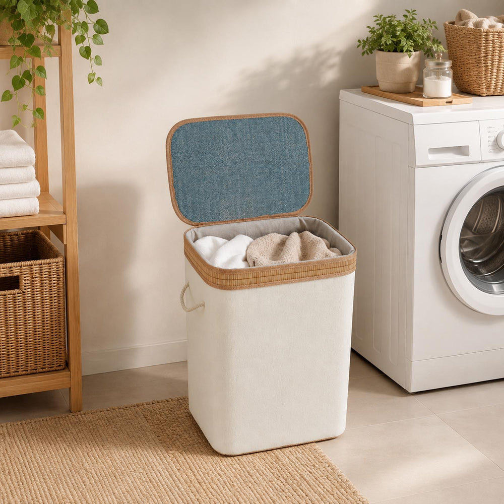 Plush Bamboo and Polyester Laundry Cover Bag- White