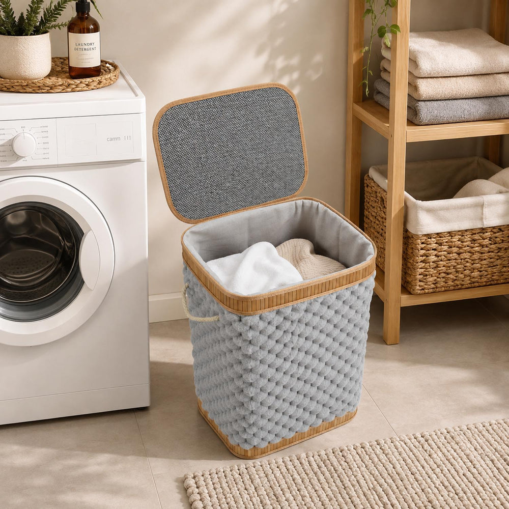 Diamond Pattern Bamboo and Polyester Laundry Bag Cover- Grey