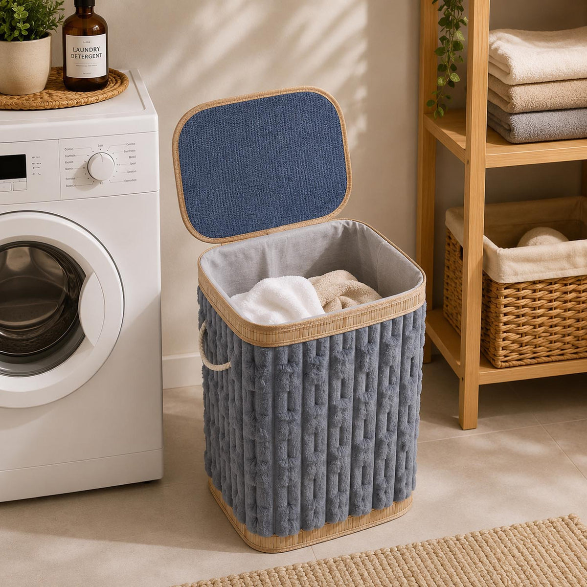 Decorative Bamboo and Polyester Laundry Bag Cover- Grey