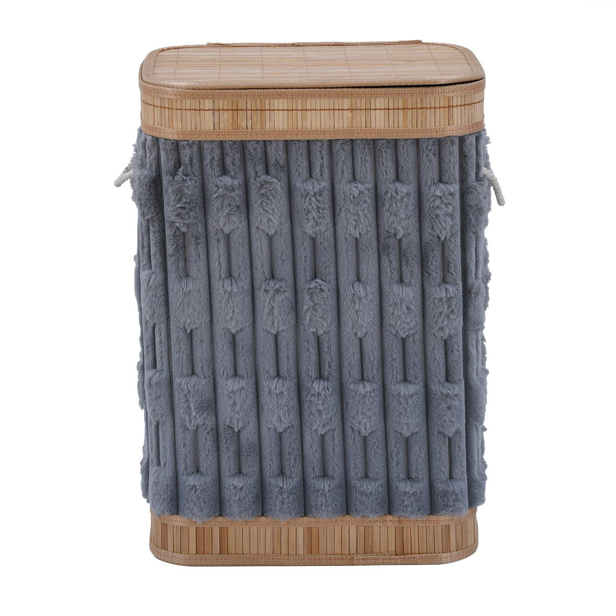 Decorative Bamboo and Polyester Laundry Bag Cover- Grey