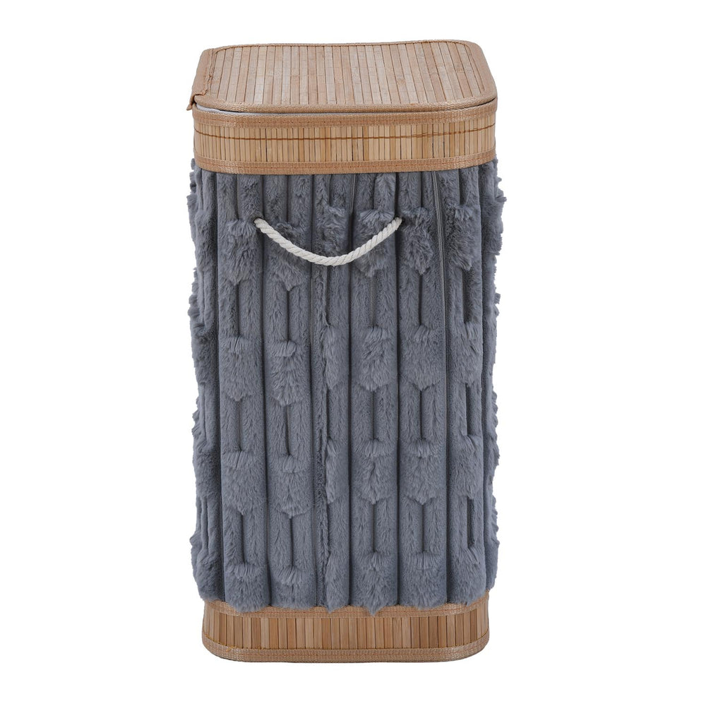 Decorative Bamboo and Polyester Laundry Bag Cover- Grey