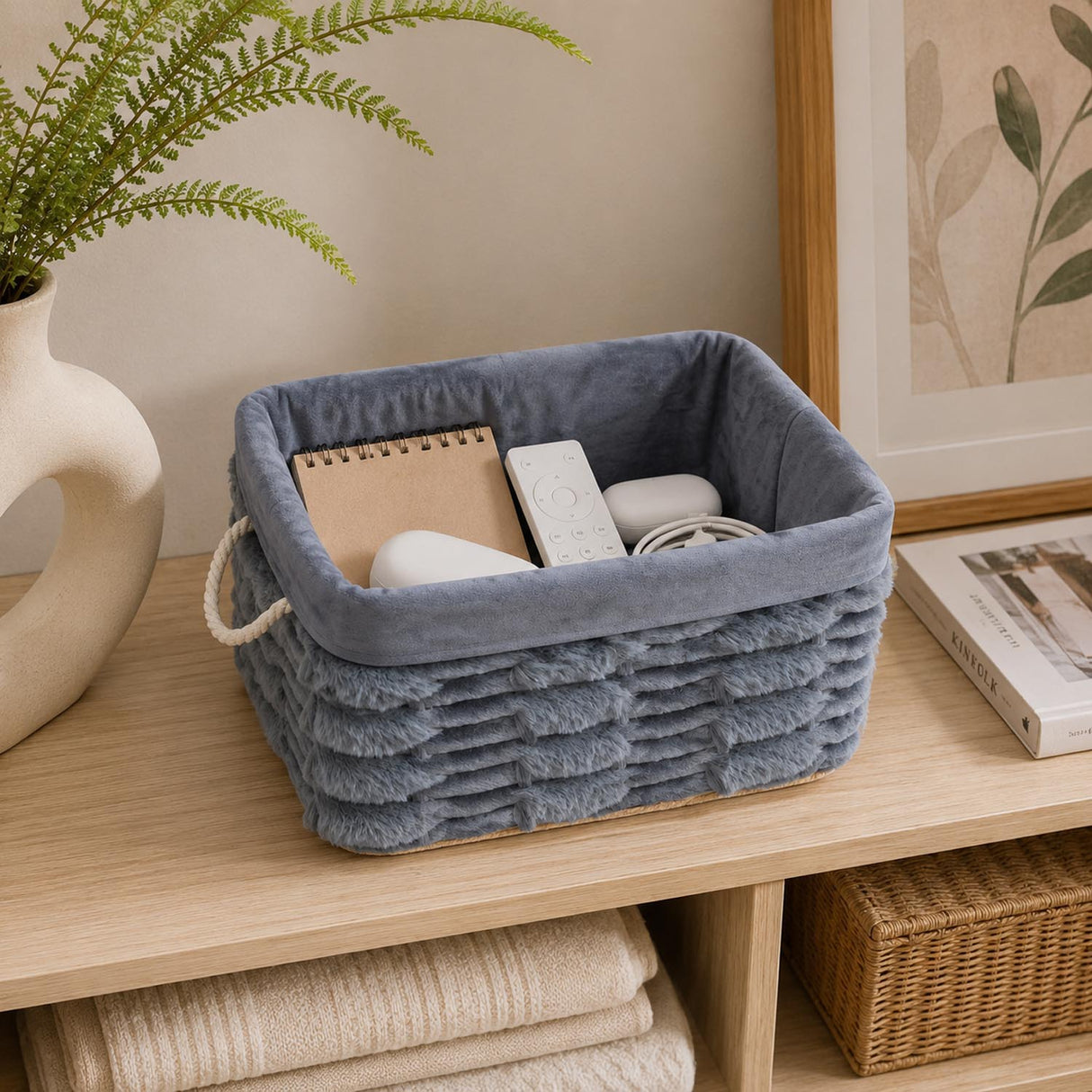 Decorative Bamboo and Polyester Organiser Cover- Grey