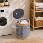 Decorative Bamboo and Polyester Laundry Bag Cover- Grey
