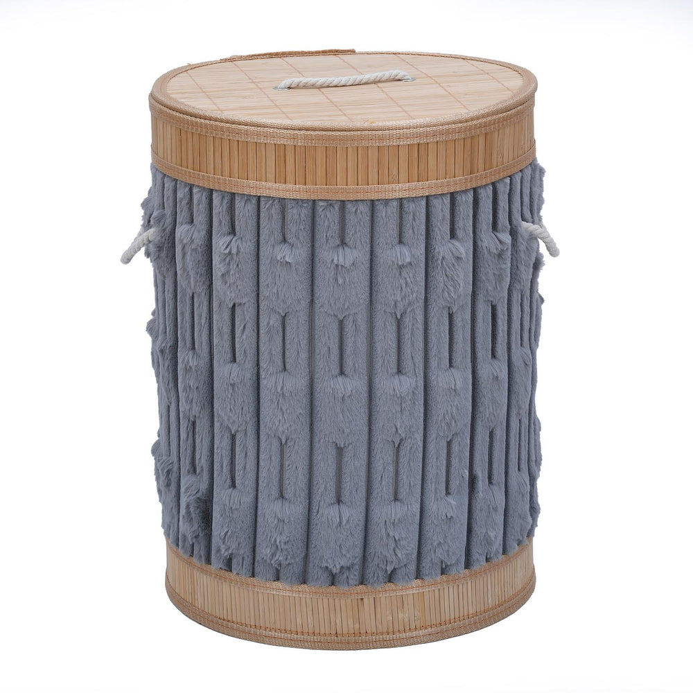 Decorative Bamboo and Polyester Laundry Bag Cover- Grey
